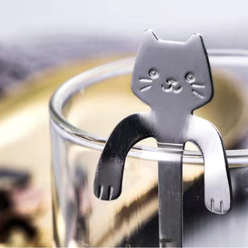 Cat Spoons Tea Spoons Stirrers Cup Hugging Kitty Cats Stainless Steel 2 PC Set - Picture 3 of 16